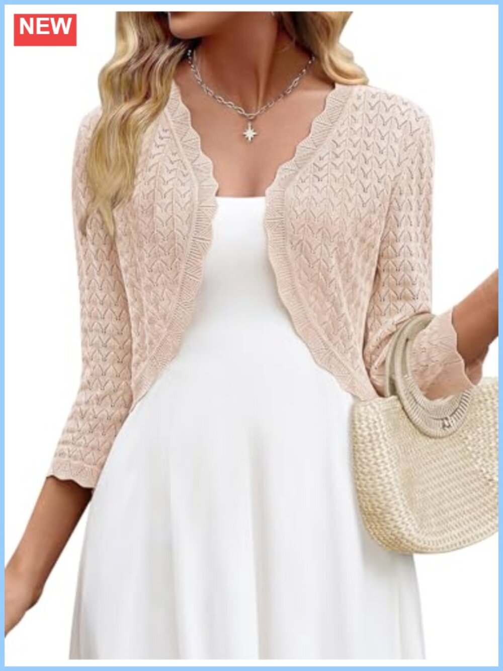 Crochet Cropped Cardigan Shrug Lightweight 100% Viscose 3/4 Sleeve V-Neck